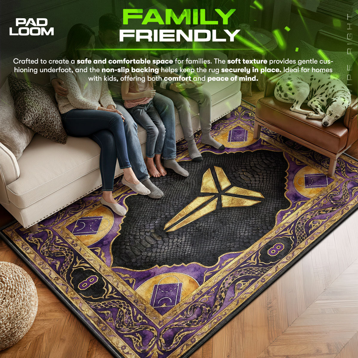 Kobe area rug showing full home decor artwork