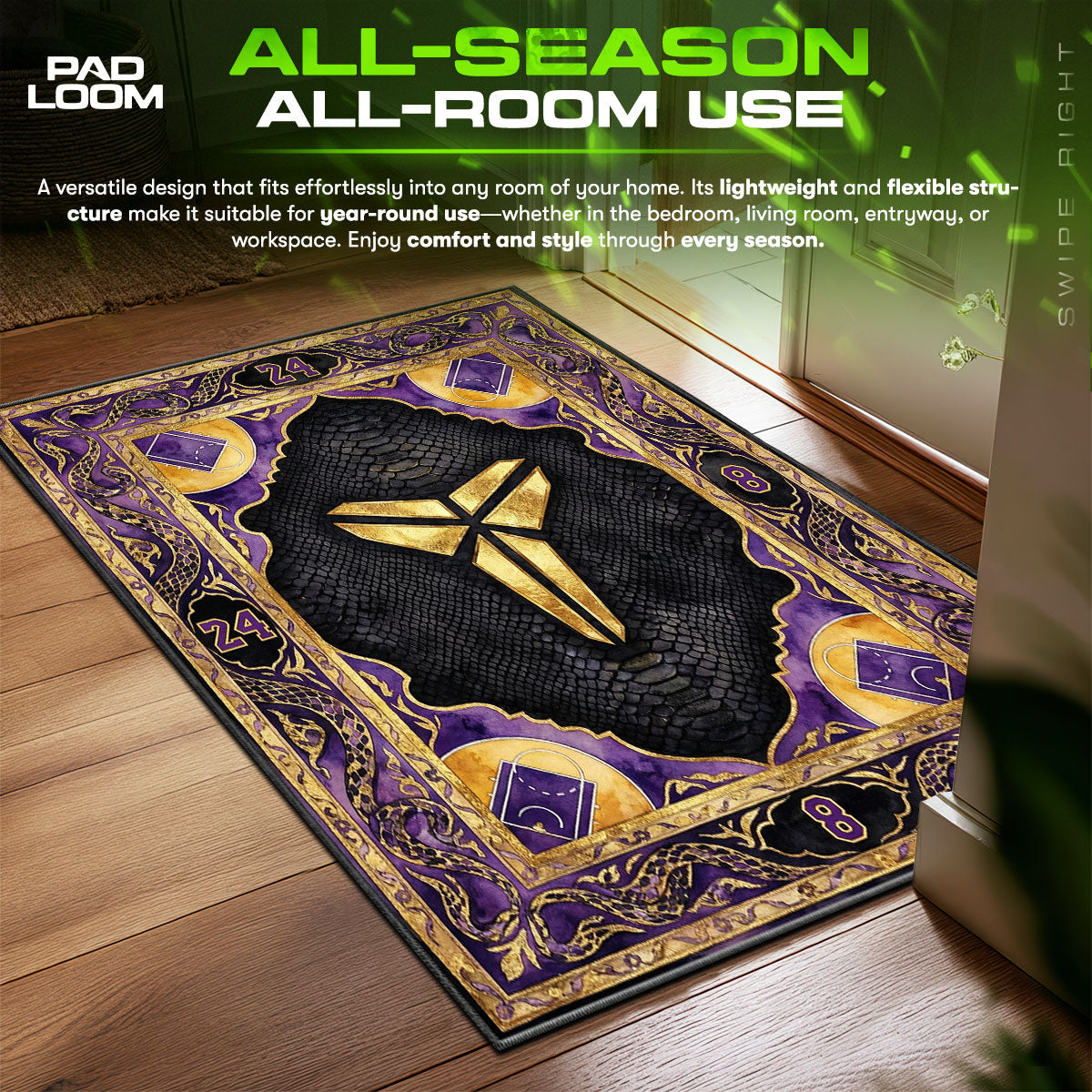 Kobe Mamba Logo Purple Gold Floor Decor fan rug — premium quality print