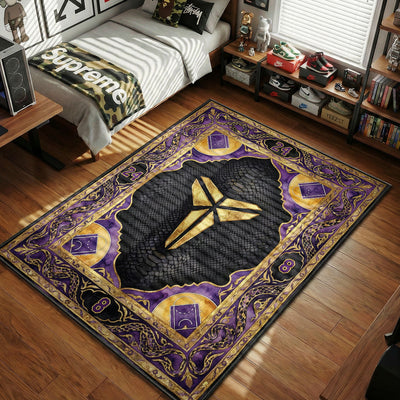 Kobe Mamba Logo Rug - Purple Gold Floor Mat Decor
