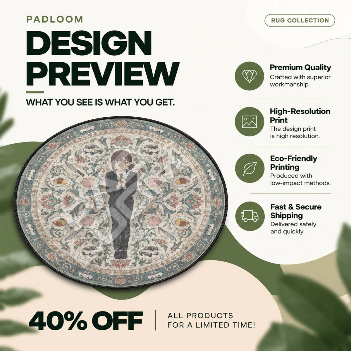 Kobeni Tearful Chainsaw Man round rug full design preview