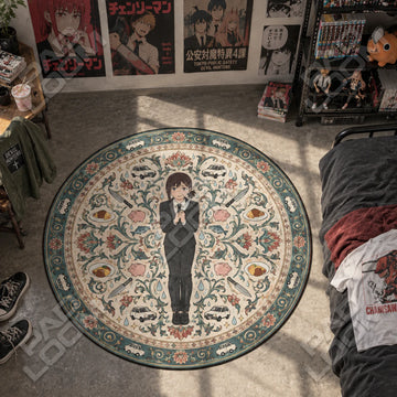 Kobeni Tearful Chainsaw Man round rug on a bedroom floor - Chainsaw Man chair mat