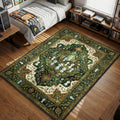 Kodama tree spirits in mossy forest vintage Persian green art style area rug and floor mat
