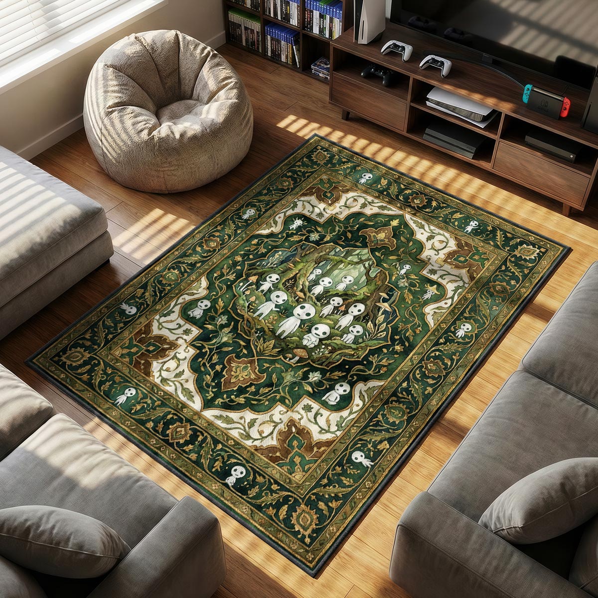 Kodama Forest themed area rug for home decor fans
