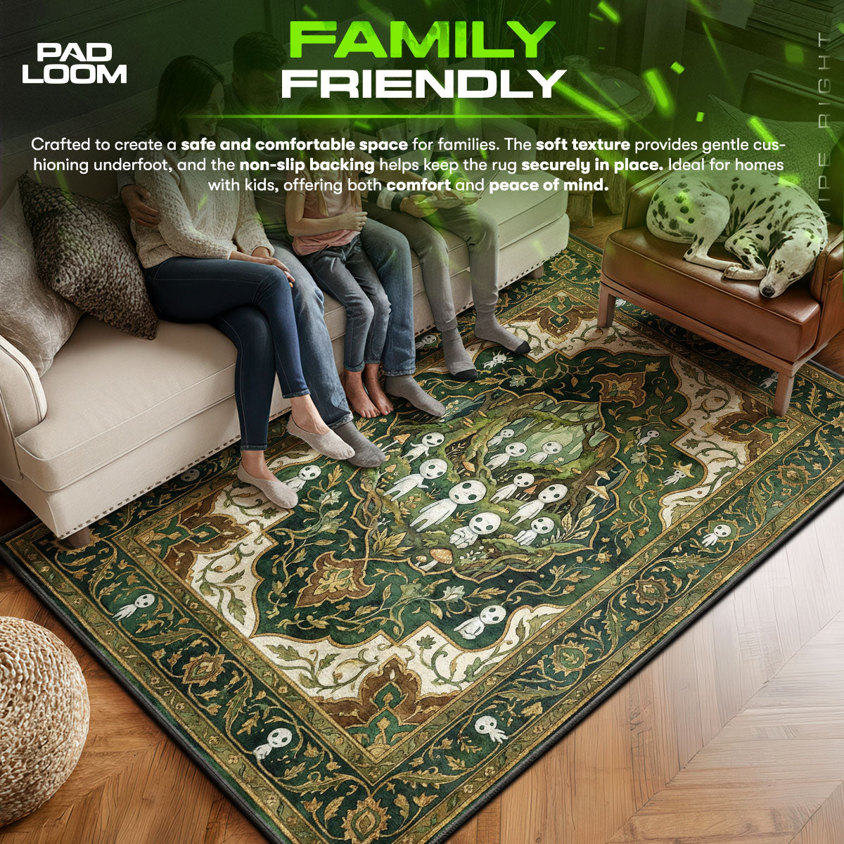 Kodama area rug showing full home decor artwork