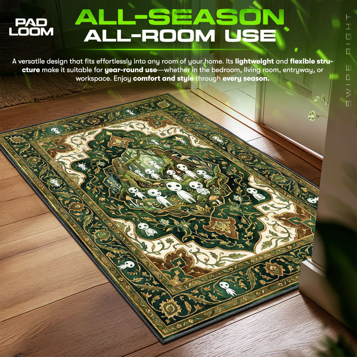 Kodama Forest Spirits Princess Mononoke Chair fan rug — premium quality print