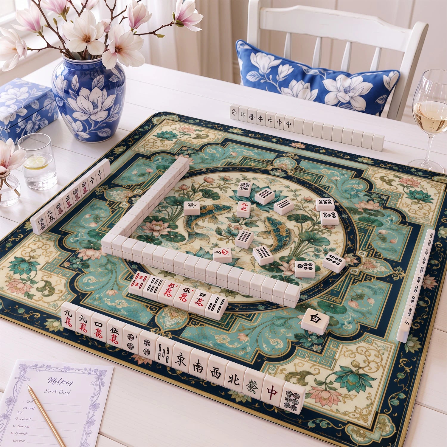 Koi Lotus Pond mahjong mat – M (60x60 cm) and L (81x81 cm) sizes