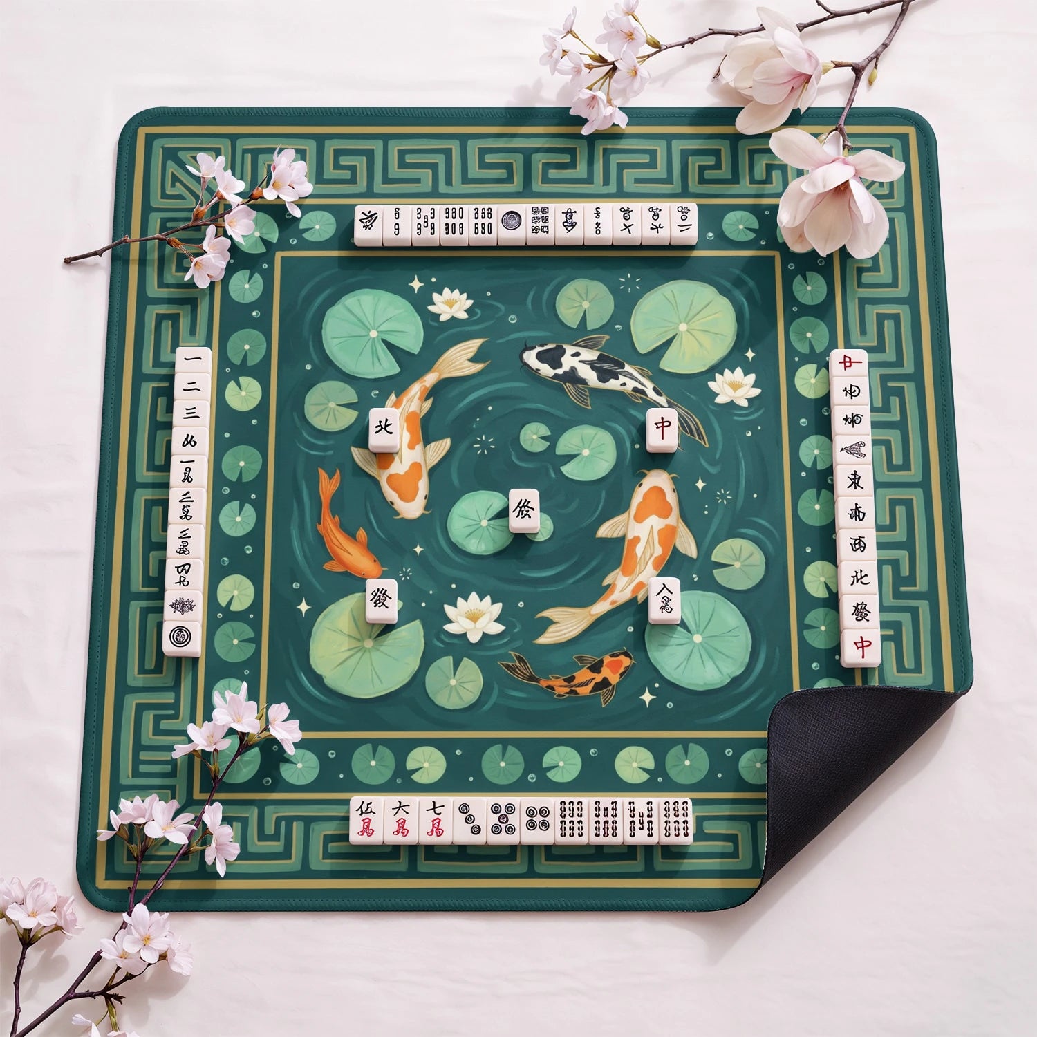 Koi Pond Mahjong Mat - Mah Jongg Table Mat