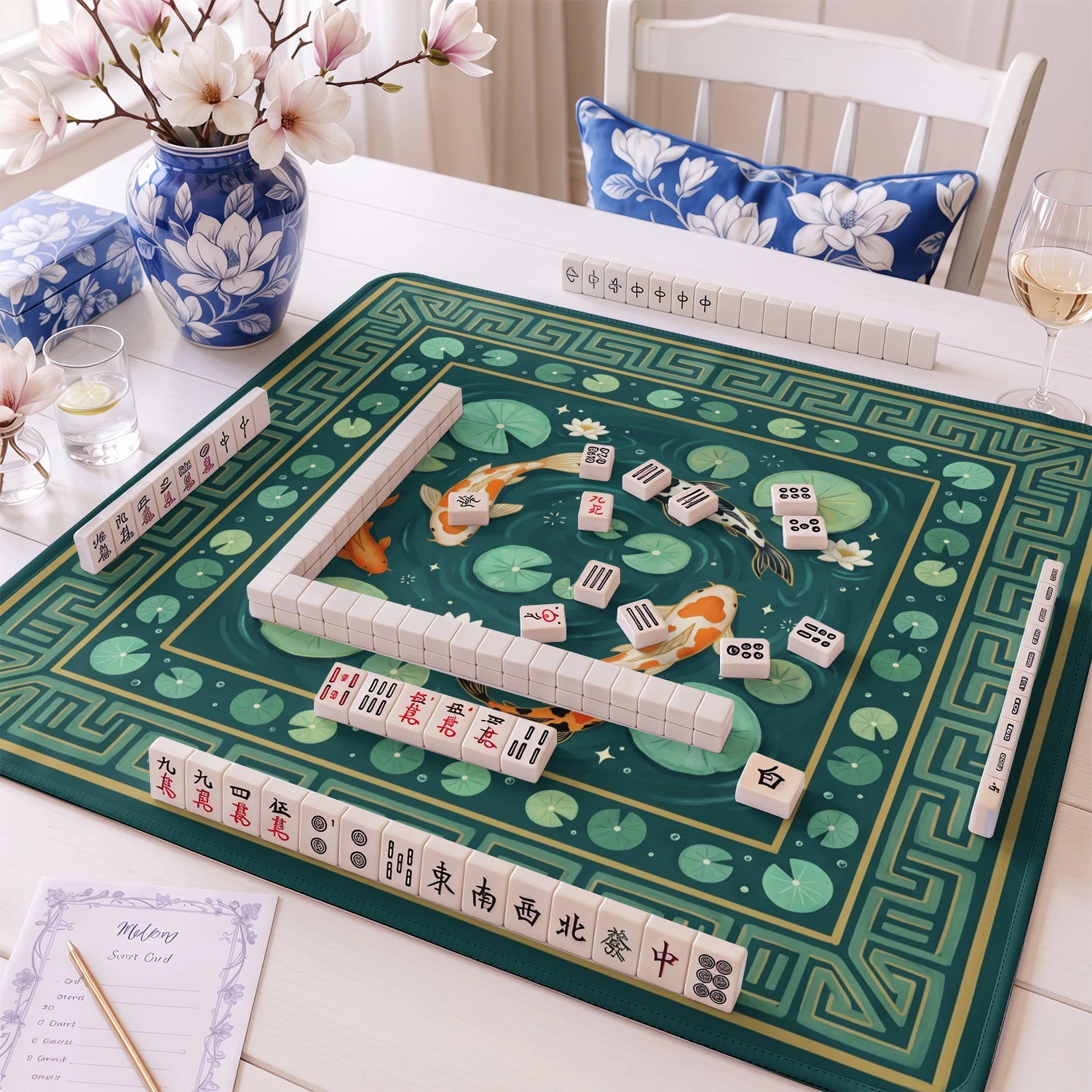 Koi Pond Mahjong Mat - Mah Jongg Table Mat