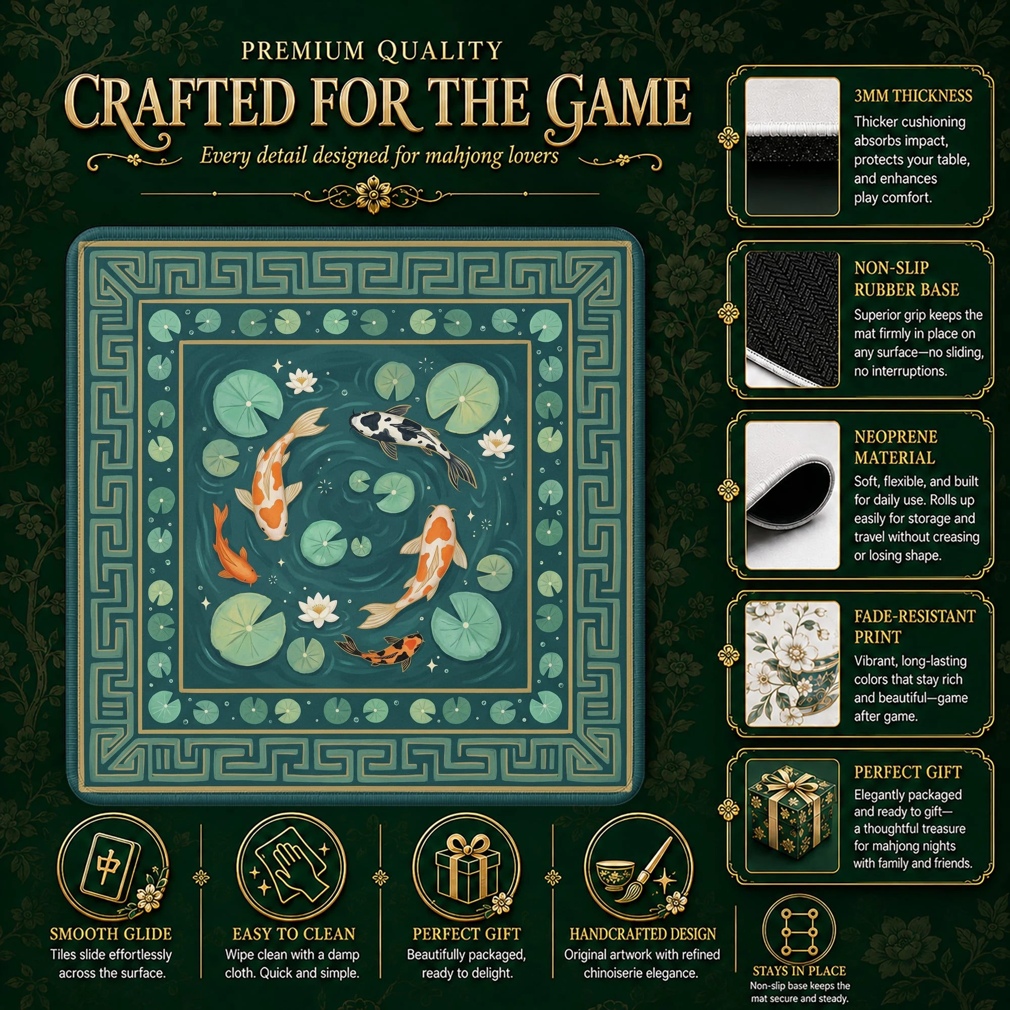 Koi Pond Mahjong Mat - Mah Jongg Table Mat