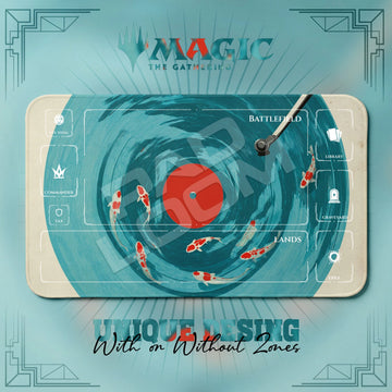 Koi Vinyl MTG playmat, blue art with play zones, 24 x 14 in