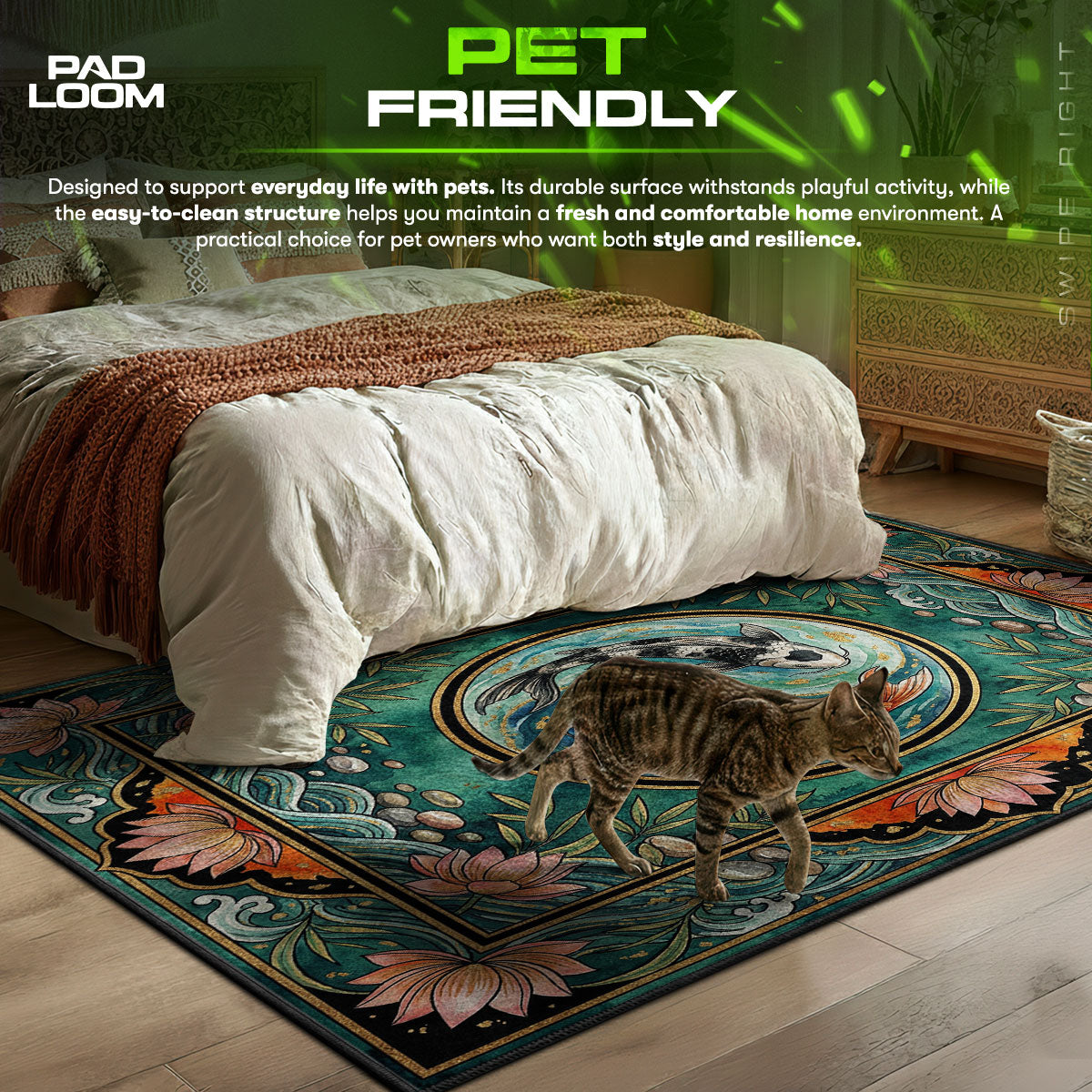 Koi Yin themed area rug for home decor fans