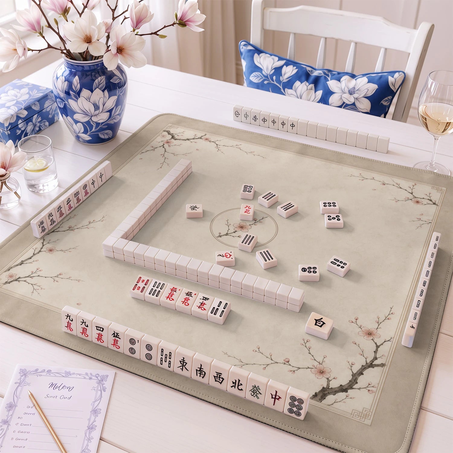 Kraft Blossom Chinoiserie Mahjong Mat - Mahjong