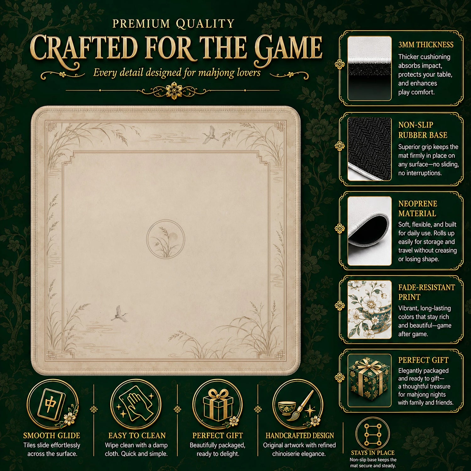 Kraft Crane Zen Mahjong Mat - Mah Jongg Mat