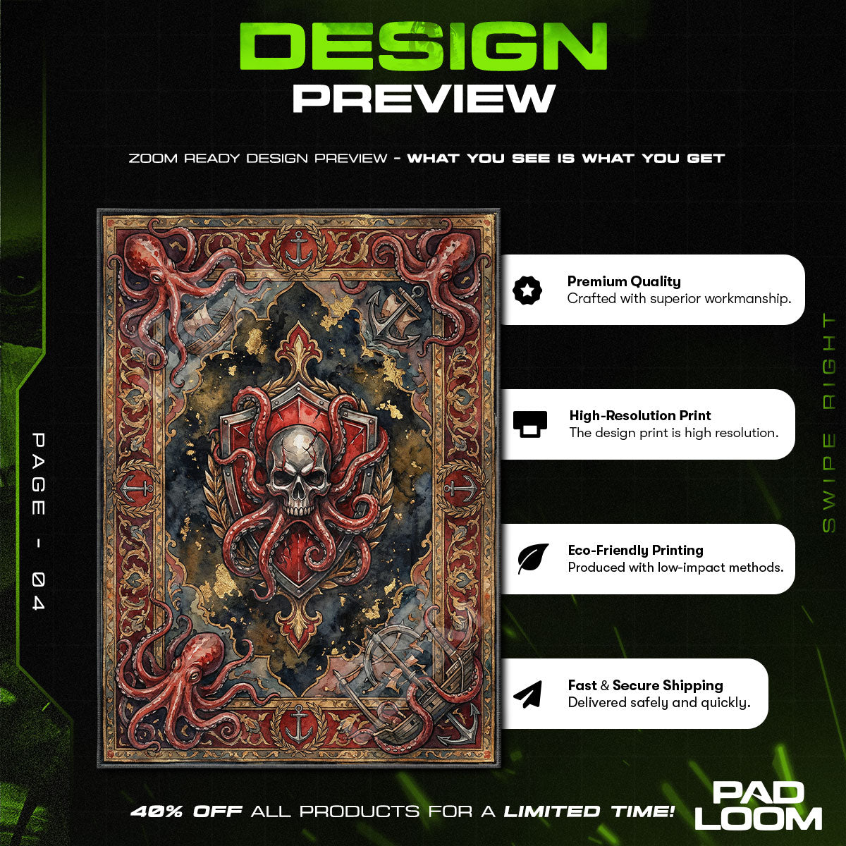 Kraken Skull Deep Sea Rug - World of Warships Chair Mat