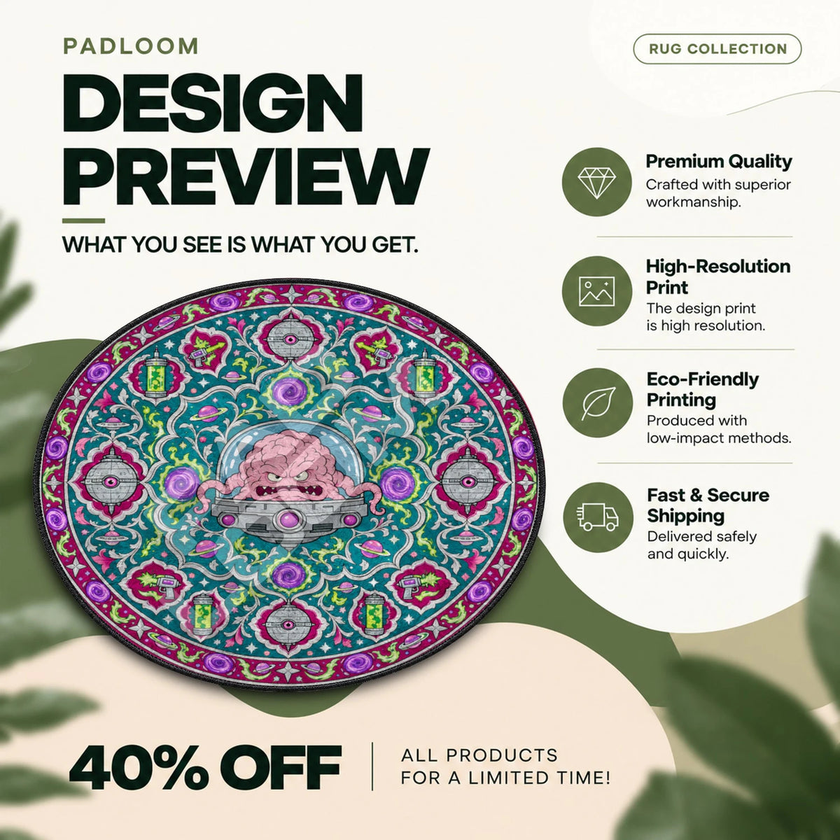 Krang Scowling TMNT round rug full design preview