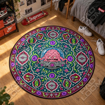 Krang Scowling TMNT round rug on a bedroom floor - Ninja Turtles chair mat