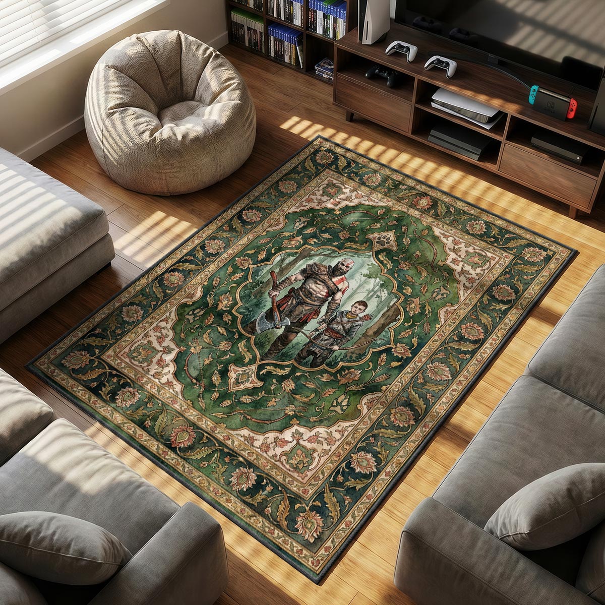 Kratos & Atreus Nordic Forest Rug - God of War Chair Mat