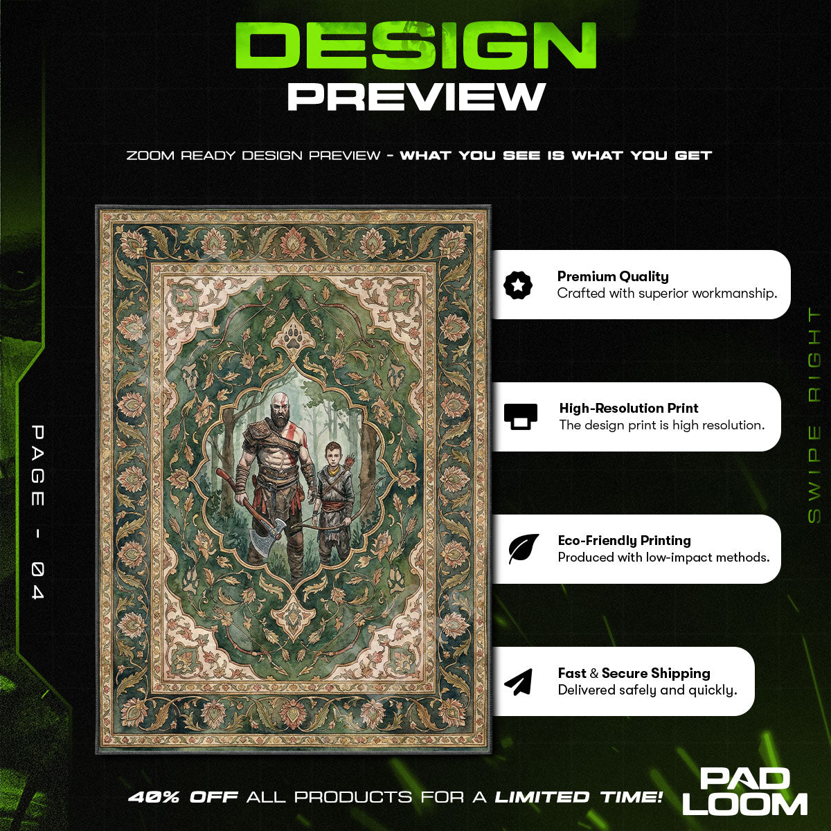 Kratos & Atreus Nordic Forest Rug - God of War Chair Mat