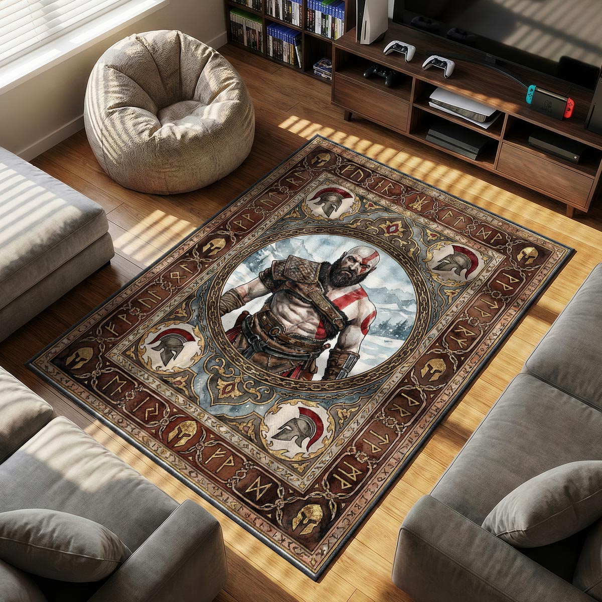 Kratos Norse Portrait Rug - God of War Chair Mat