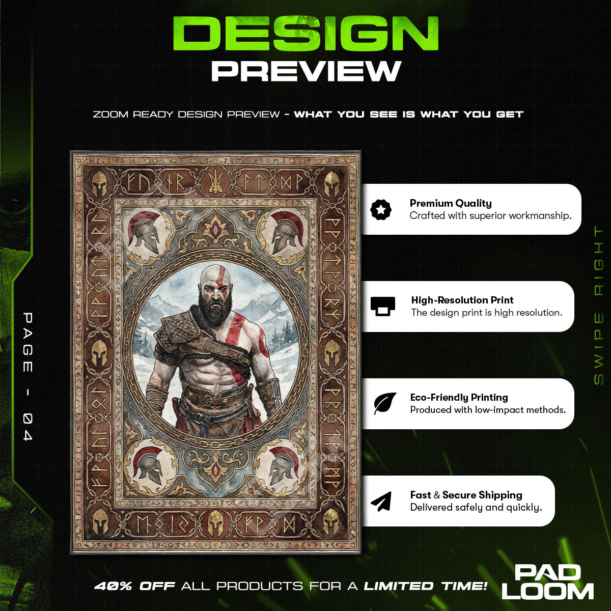 Kratos Norse Portrait Rug - God of War Chair Mat