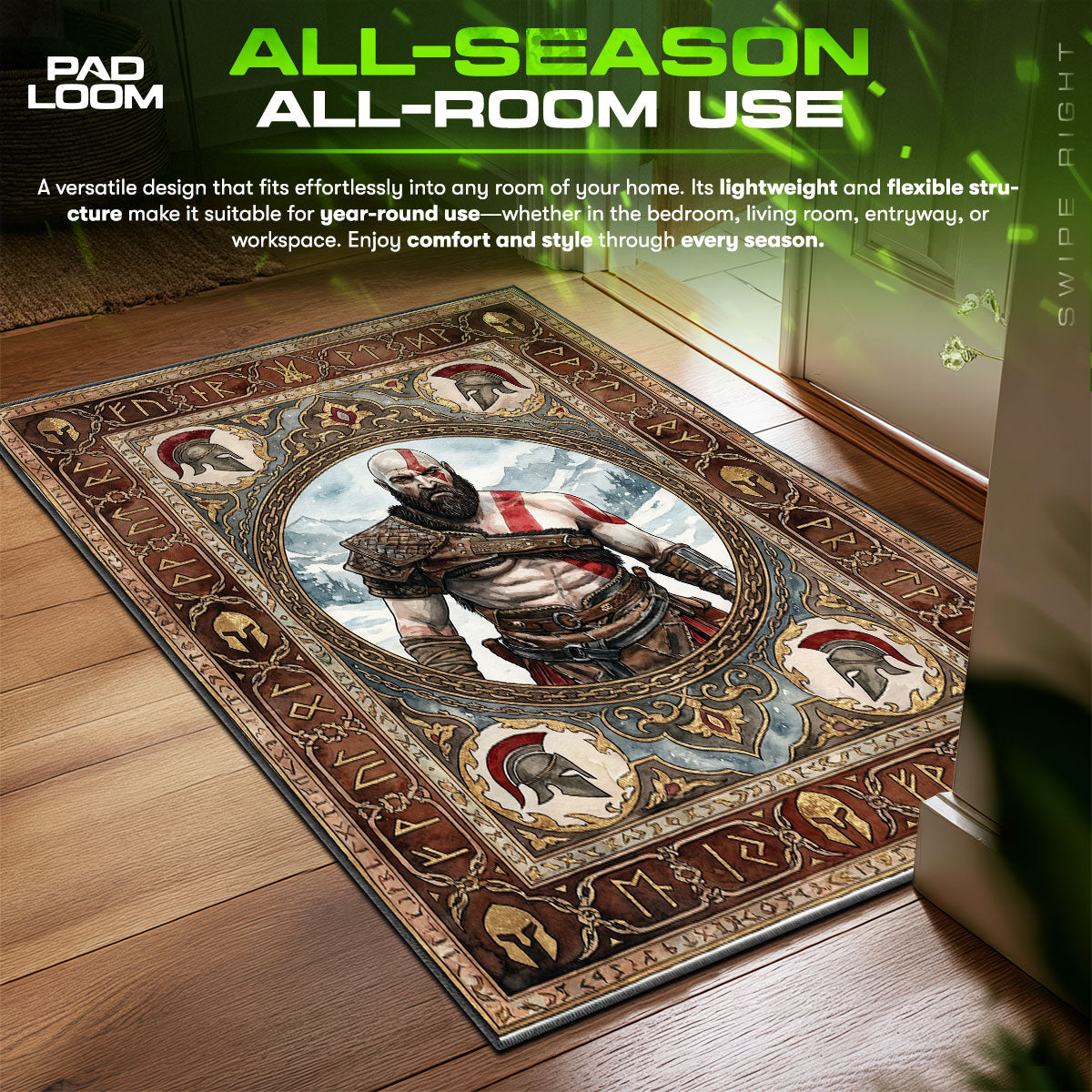 Kratos Norse Portrait Rug - God of War Chair Mat