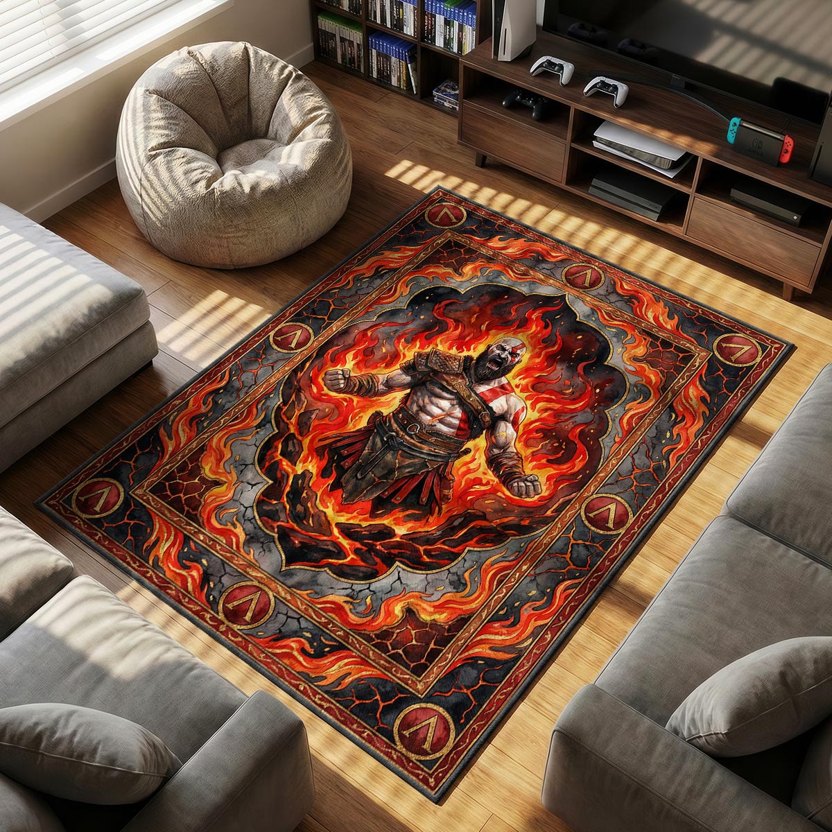 Kratos Spartan Rage Rug - God of War Chair Mat