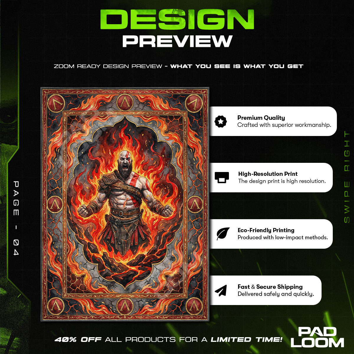 Kratos Spartan Rage Rug - God of War Chair Mat