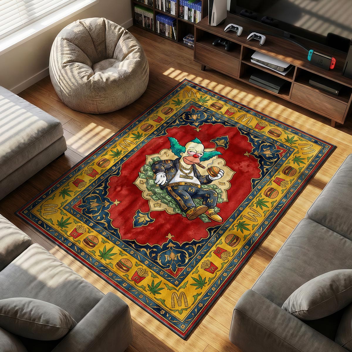 Krusty Clown themed area rug for home decor fans