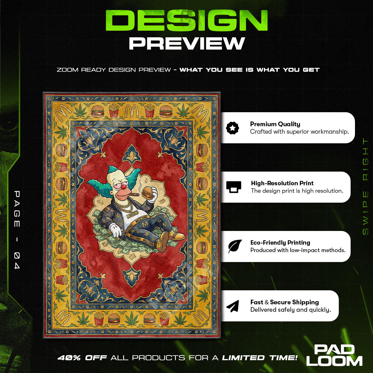 Floor character design printed on rug