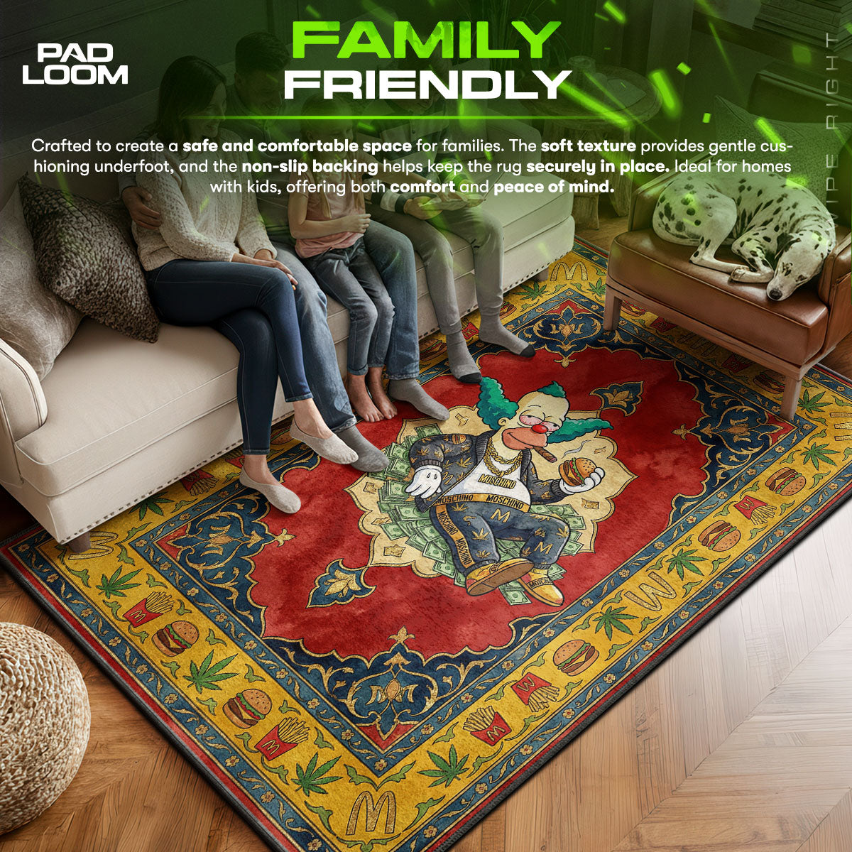 Krusty area rug showing full home decor artwork