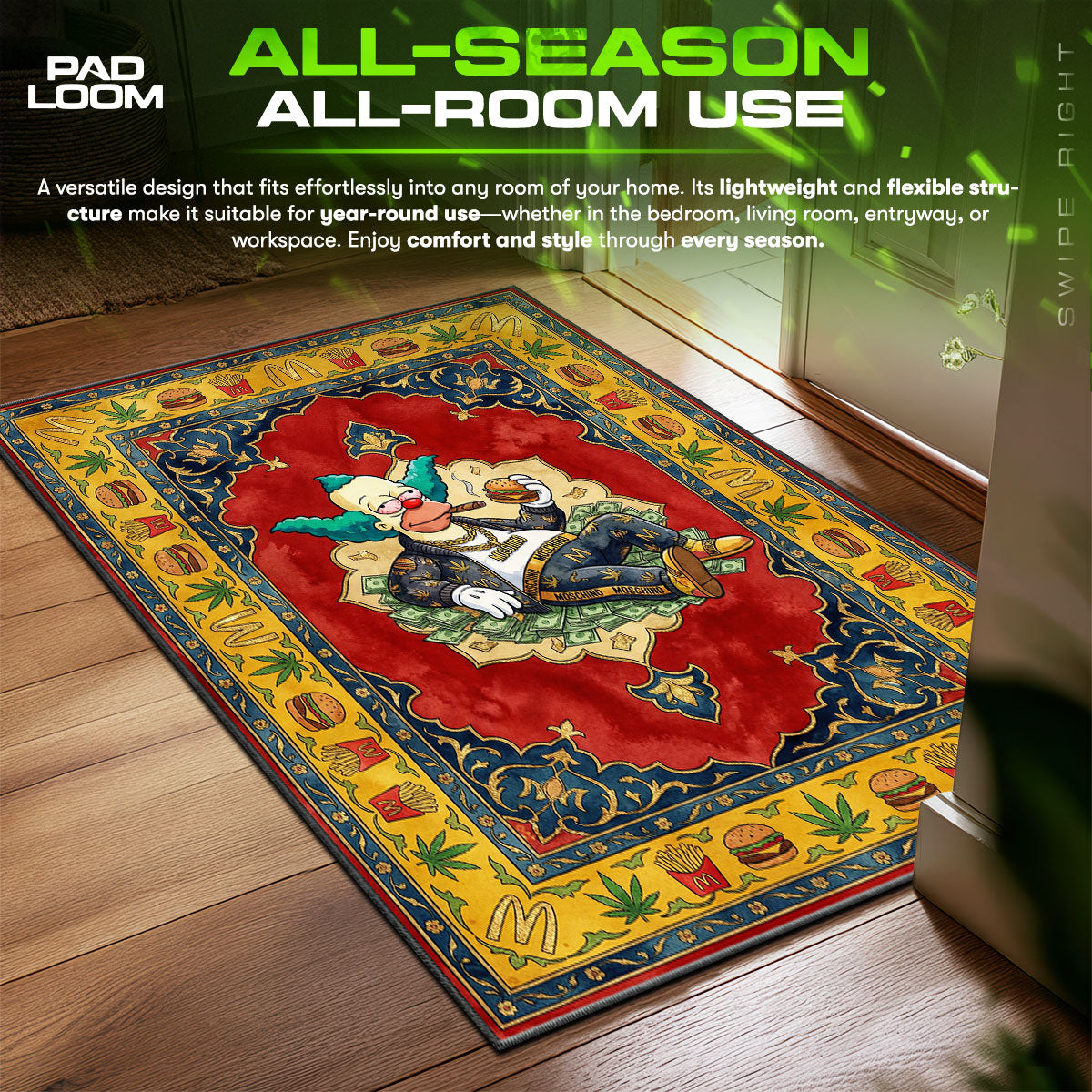 Krusty Clown Moschino Burger Hypebeast Floor fan rug — premium quality print