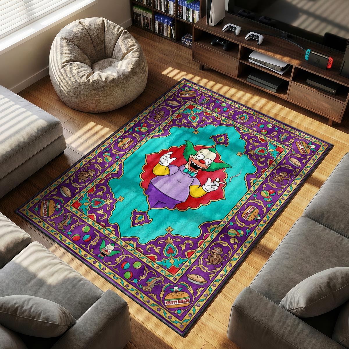 Krusty Comedy themed area rug for Vintage fans