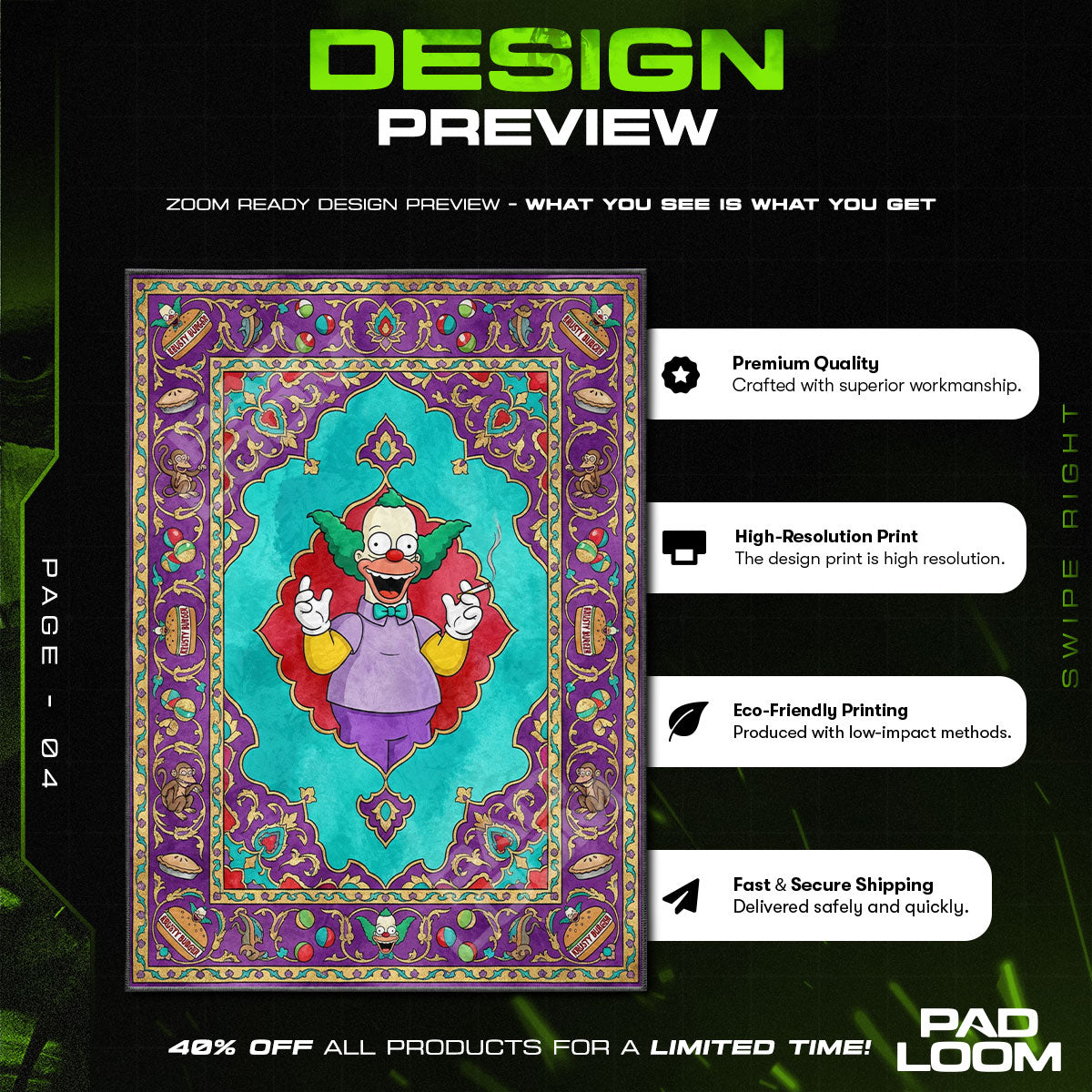 Room character design printed on rug