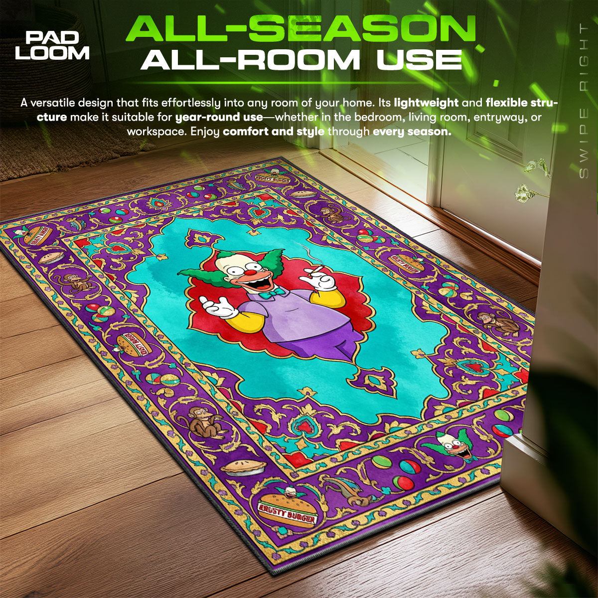 Krusty Comedy Simpsons Room fan rug — premium quality print