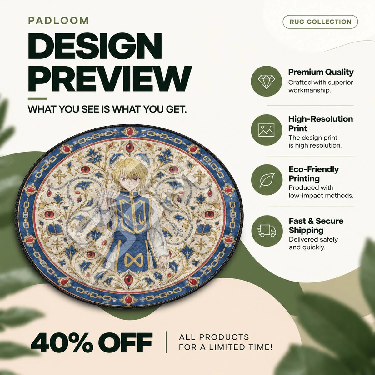 Kurapika Chains Hunter x Hunter round rug full design preview