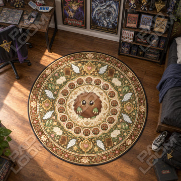 Kuriboh Winged Yu-Gi-Oh round rug on a bedroom floor - Yu-Gi-Oh chair mat