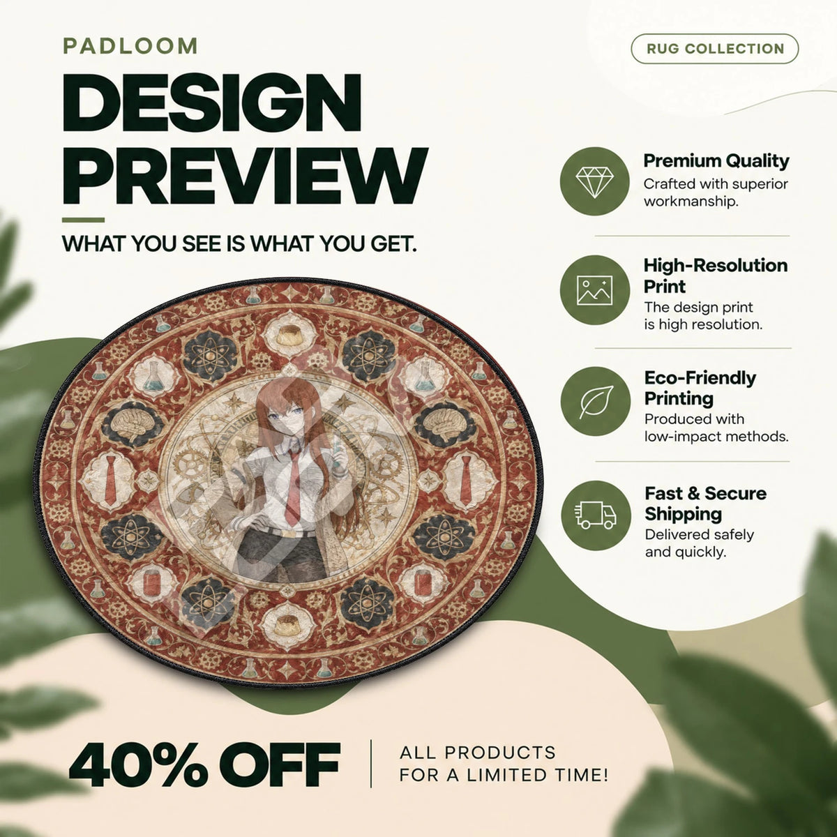 Kurisu Labcoat Steins Gate round rug full design preview