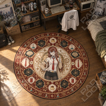 Kurisu Labcoat Steins Gate round rug on a bedroom floor - Steins Gate chair mat