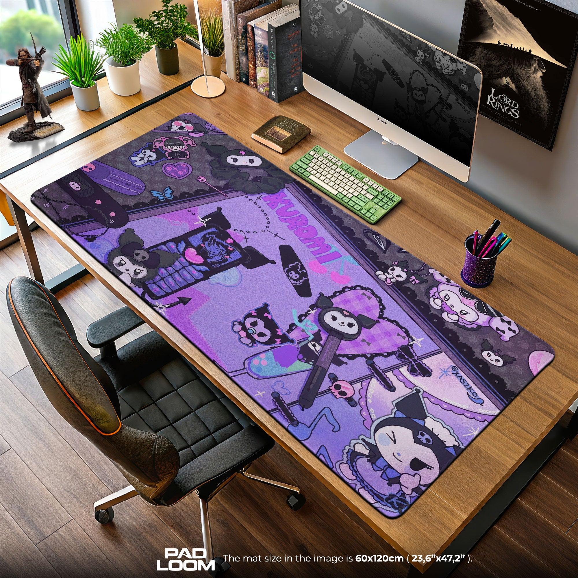 Kuromi Mouse Pad, Gothic Purple Cartoon Desk Mat