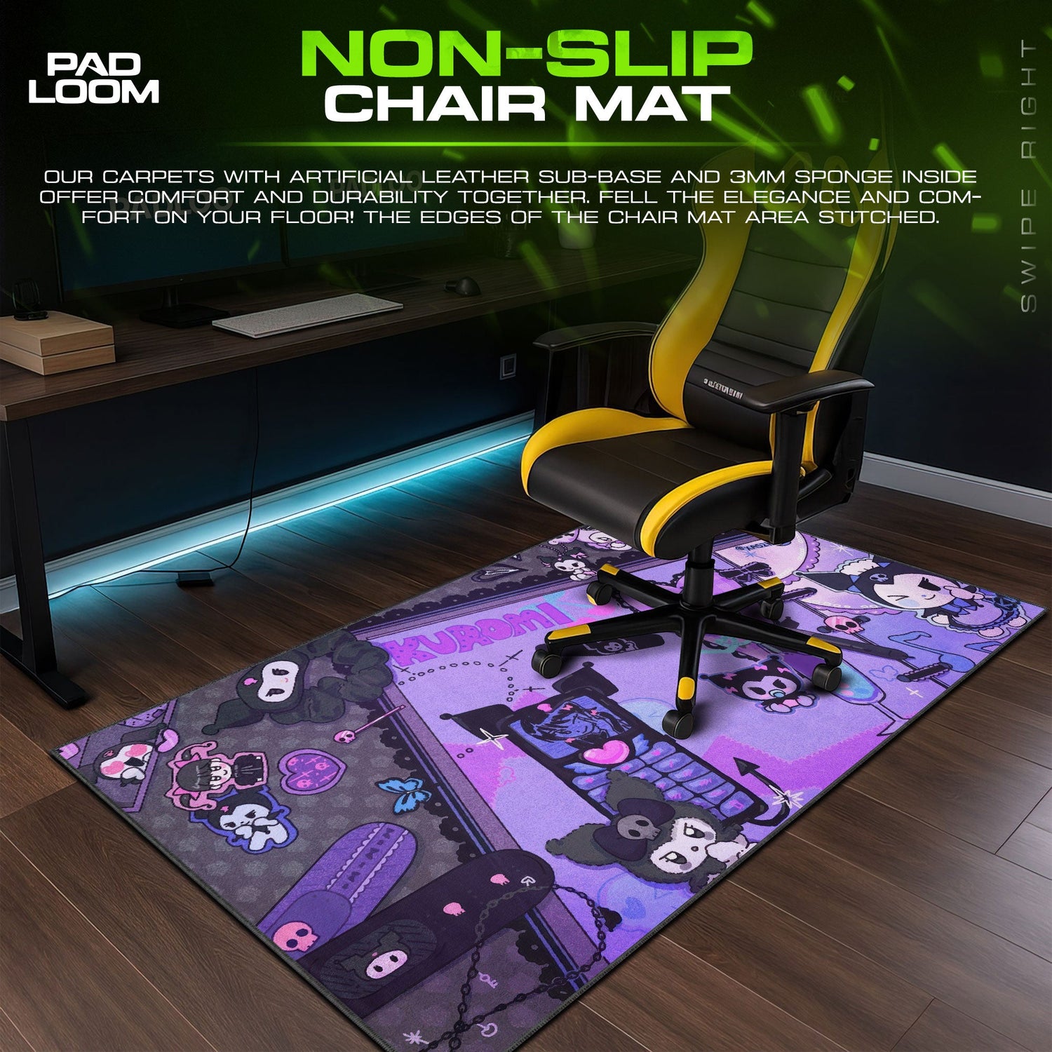 Kuromi Mouse Pad, Gothic Purple Cartoon Desk Mat Padloom