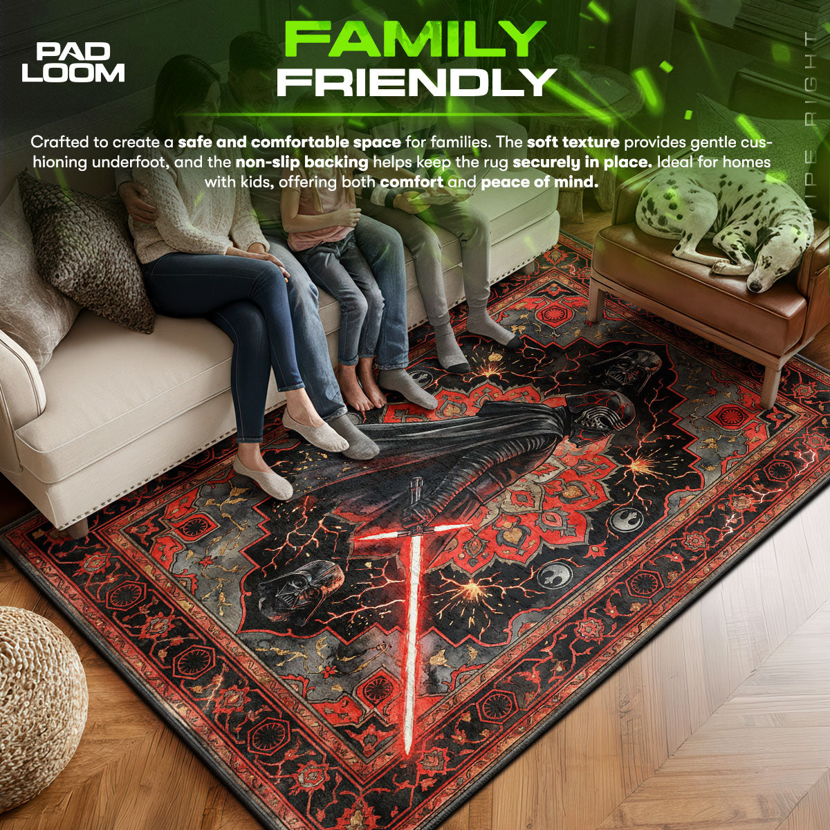 Kylo area rug showing full home decor artwork