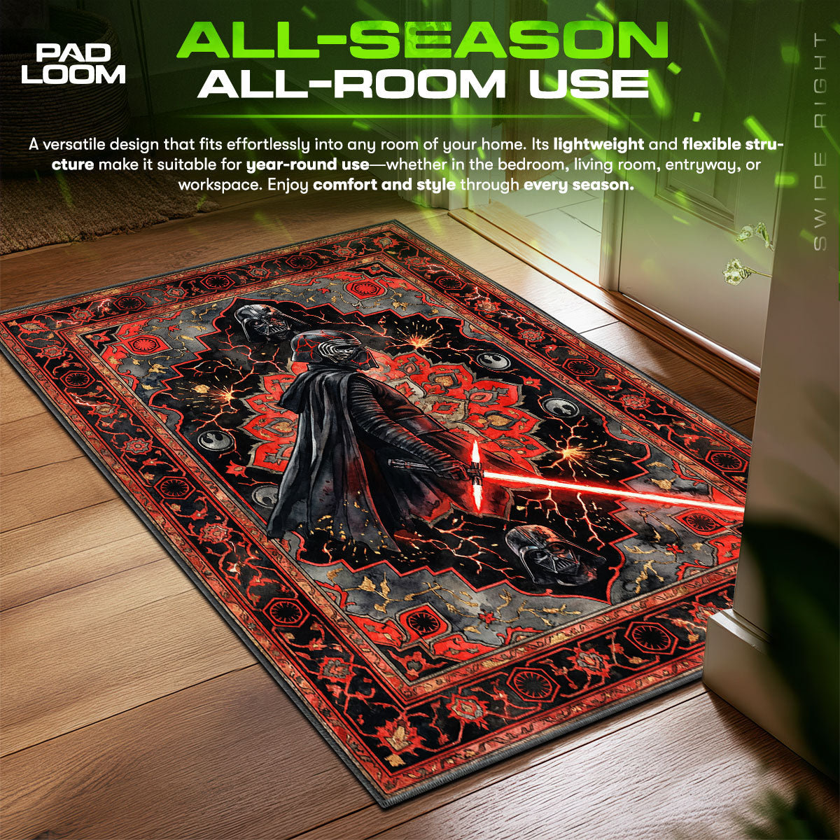 Kylo Ren Dark Side Legacy Star Wars Room fan rug — premium quality print