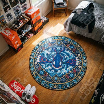 Kyogre Tidal Pokemon round rug on a bedroom floor - Pokemon chair mat