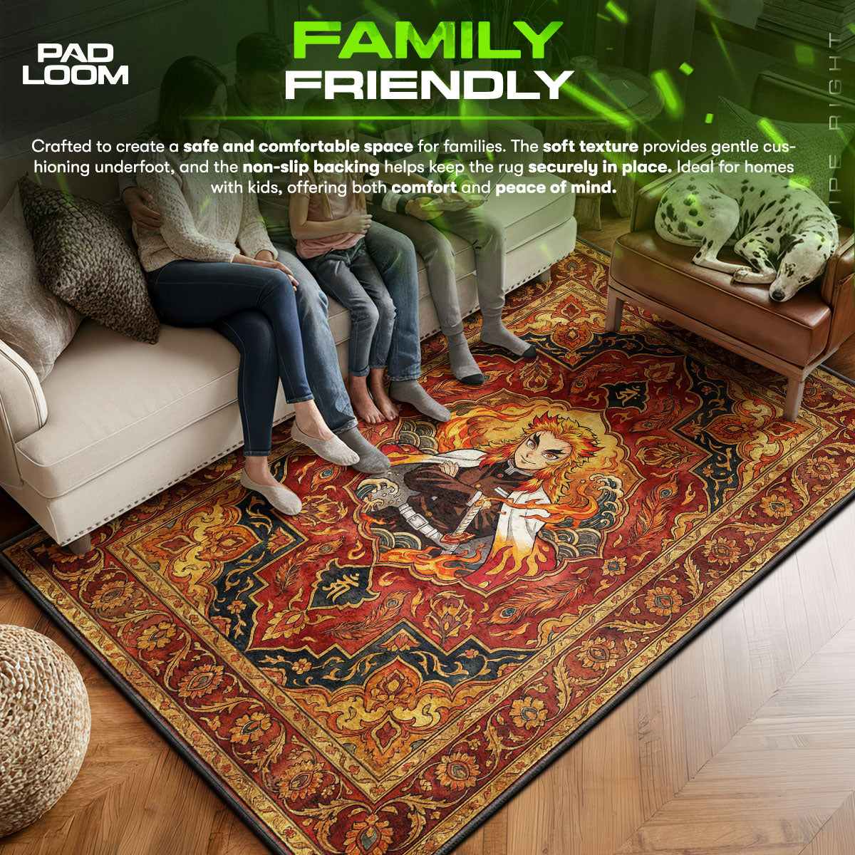 Kyojuro area rug showing full home decor artwork