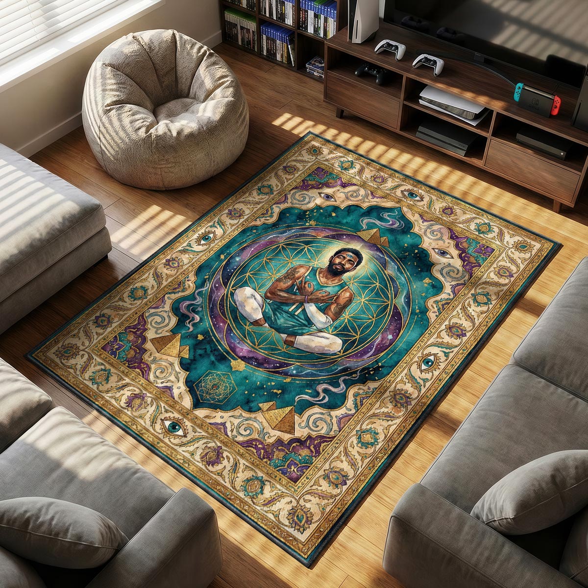 Kyrie Irving themed area rug for home decor fans