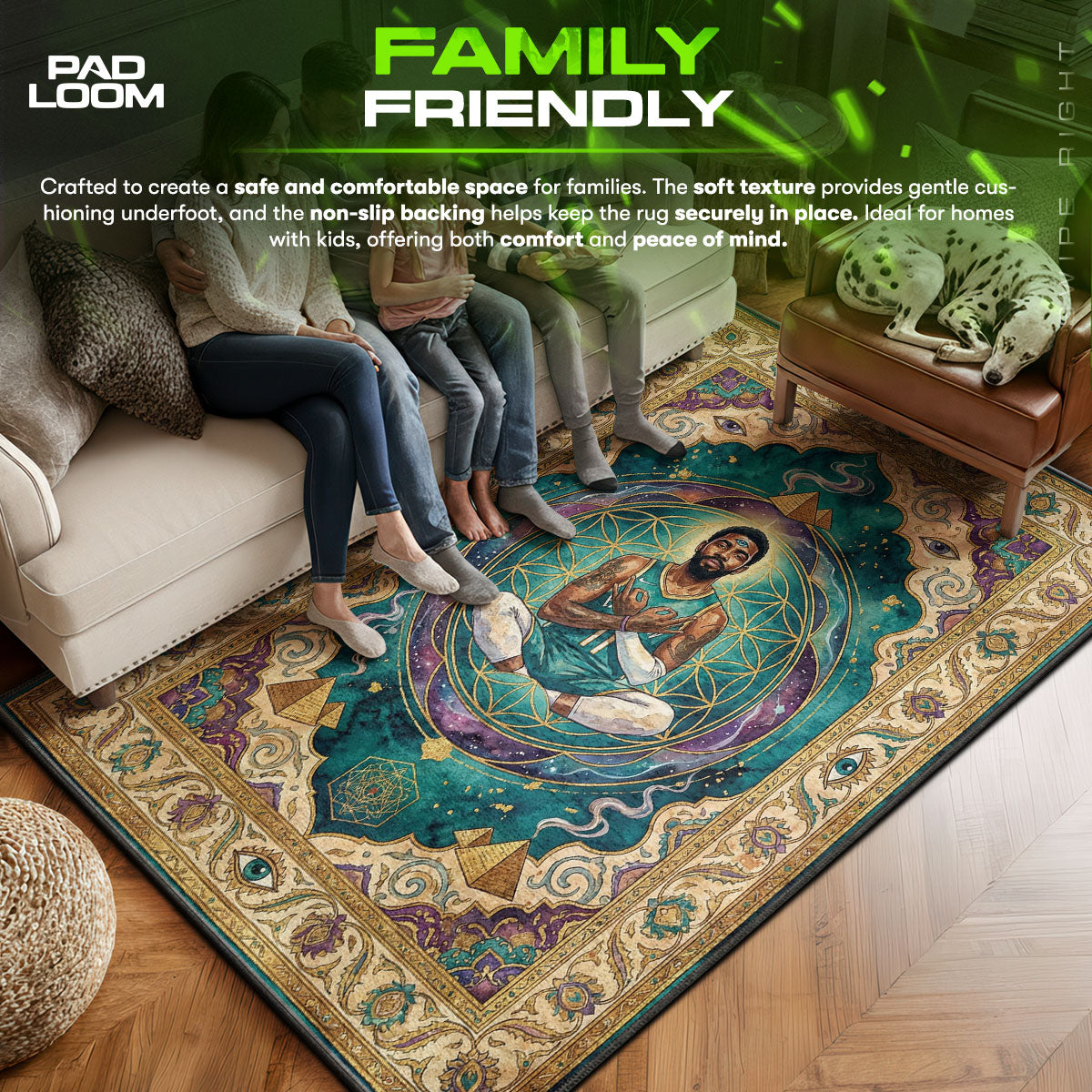 Kyrie area rug showing full home decor artwork