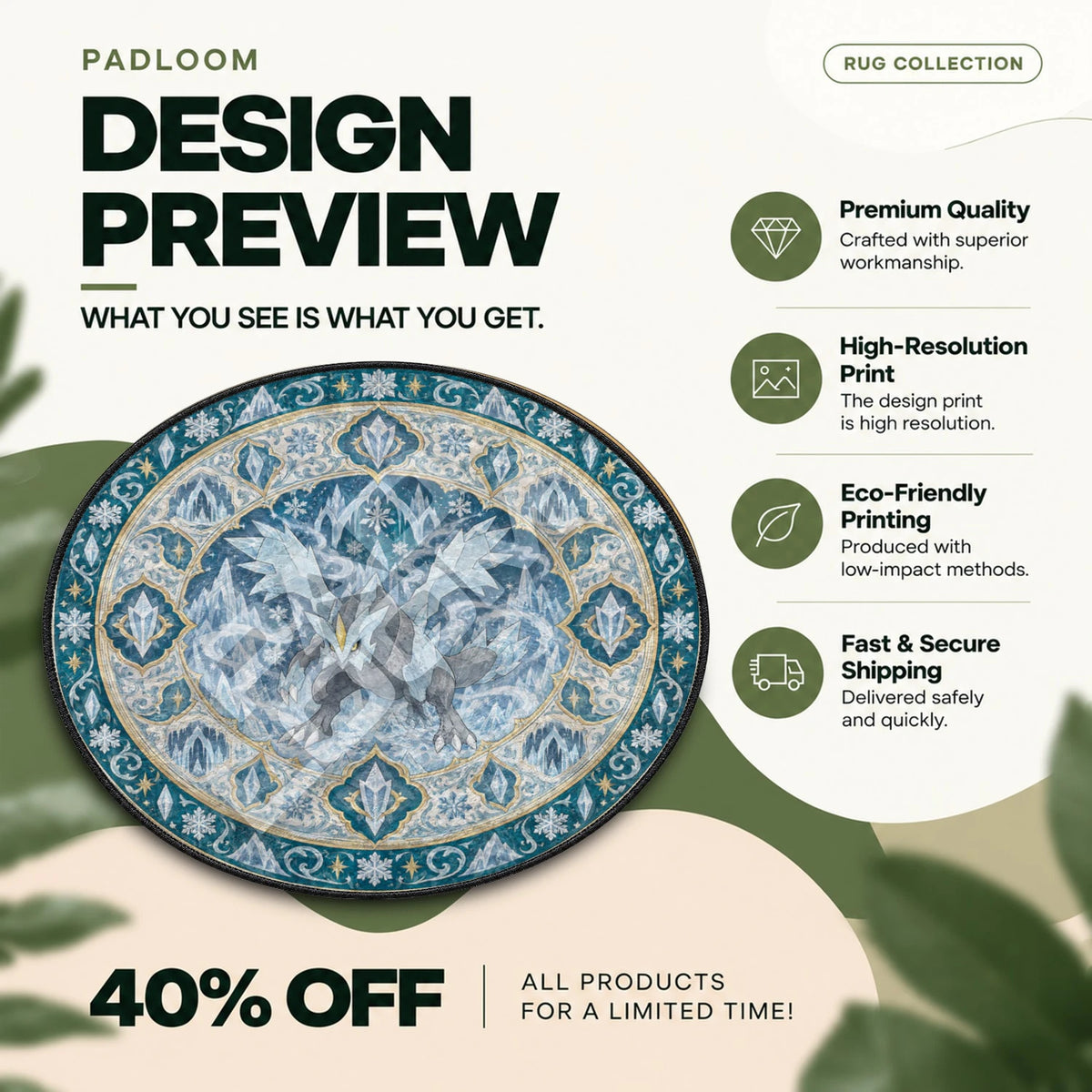 Kyurem Glacial Pokemon round rug full design preview