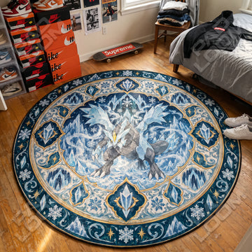 Kyurem Glacial Pokemon round rug on a bedroom floor - Pokemon chair mat