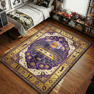 LA Lakers stadium arena top view purple and gold hypebeast area rug