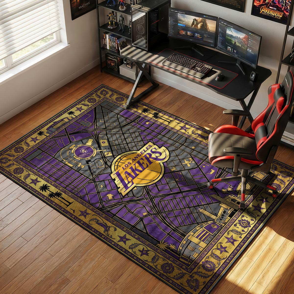 LA Lakers City Map Basketball Floor rug — main product view